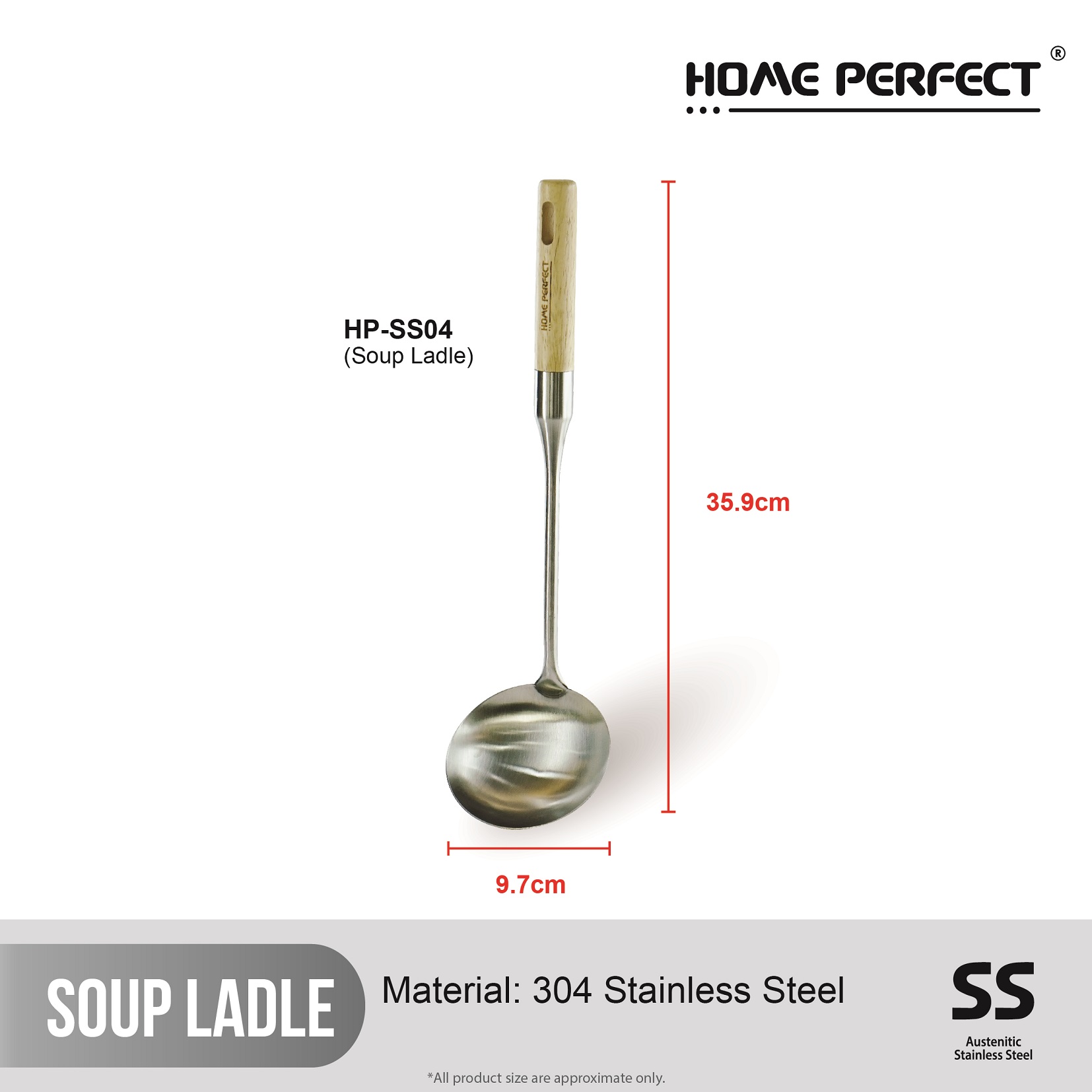 HOME PERFECT Stainless Steel Soup Ladle Anti-Rust Kitchen Utensil, Senduk Sup, HP-SS04 - Image 2