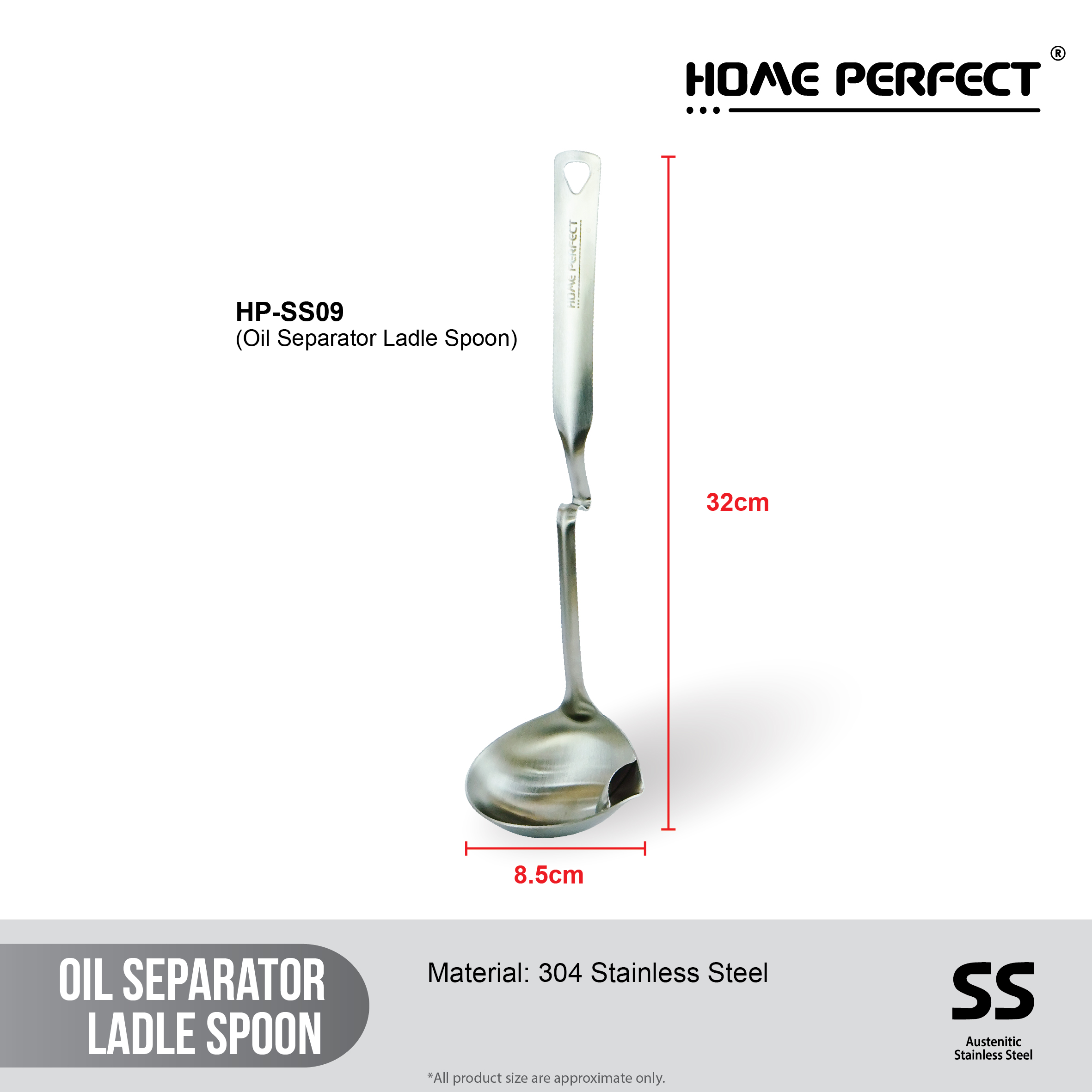 HOME PERFECT Stainless Steel Soup Ladle with Spout Anti-Rust Kitchen Utensils, Senduk Sup Muncung, HP-SS09 - Image 2