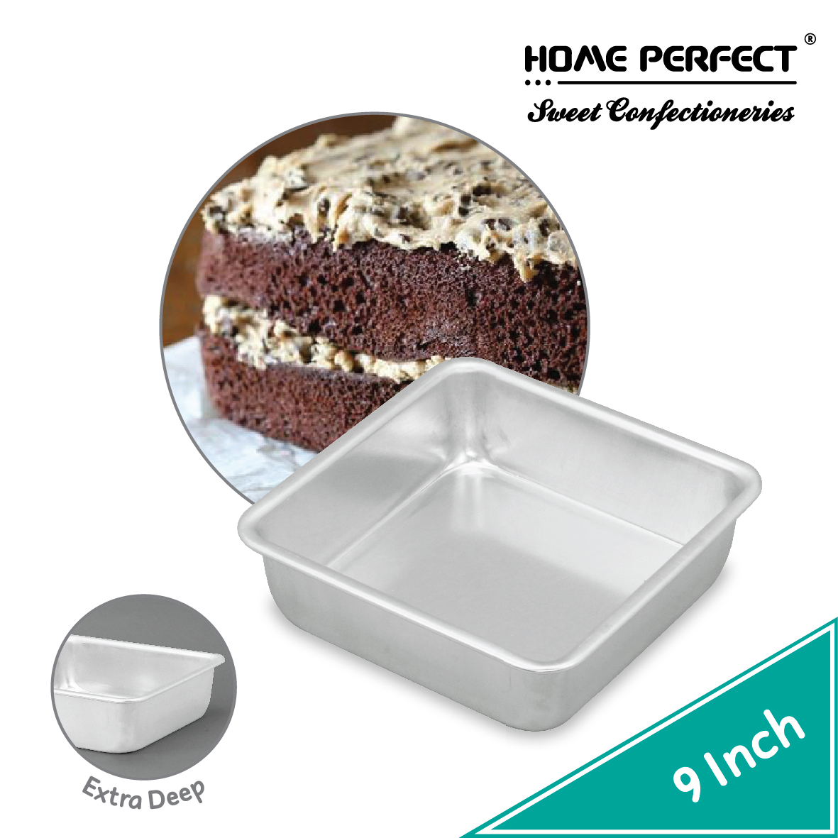 HOME PERFECT 7,8,9 Inch Square Aluminium Extra Deep Cake Tin Mould