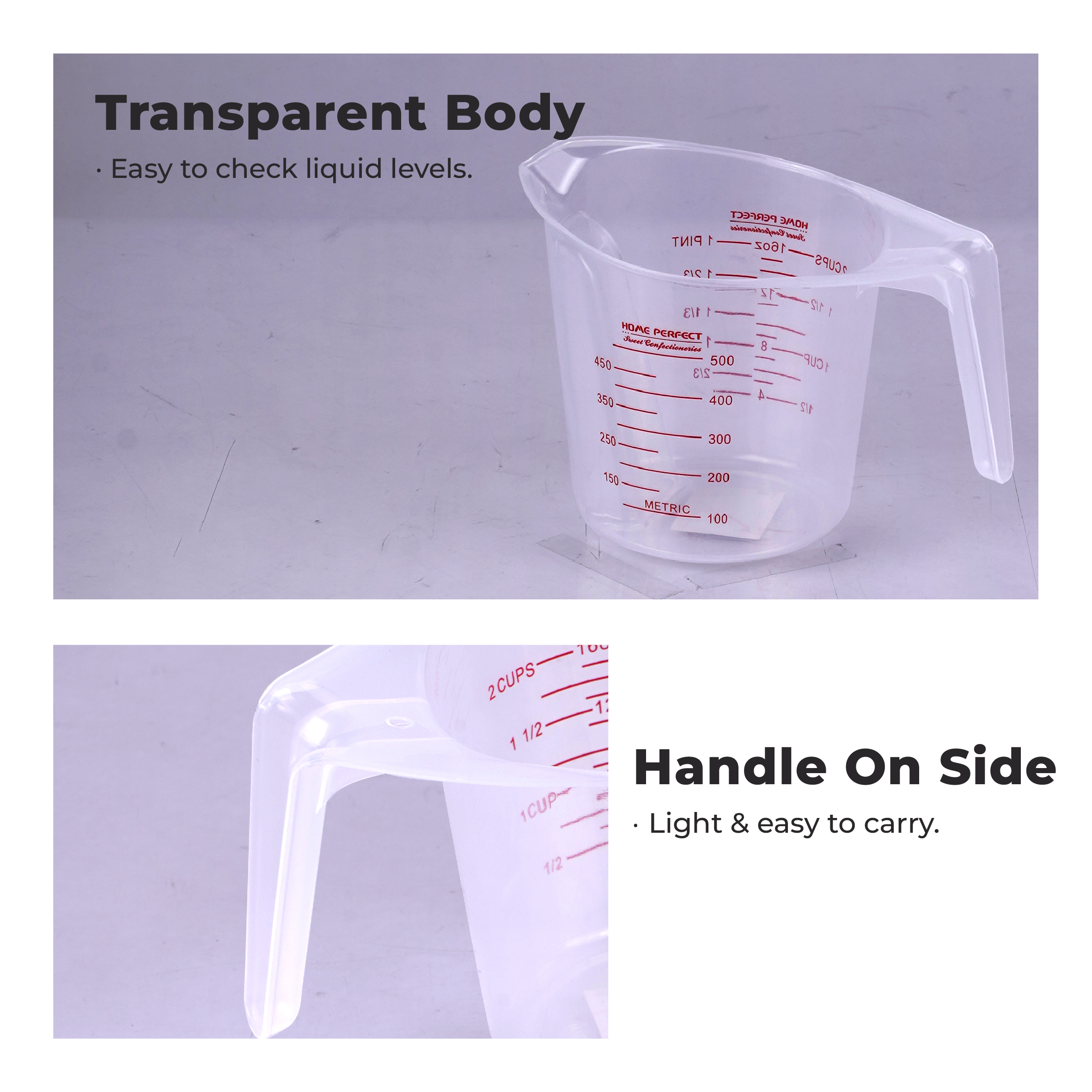 HOME PERFECT 250/500/1000ml Transparent Beaker Measuring Cup Jug W/Handle & Scale,Cawan Penyukat,2384,2385,2386 - Image 5
