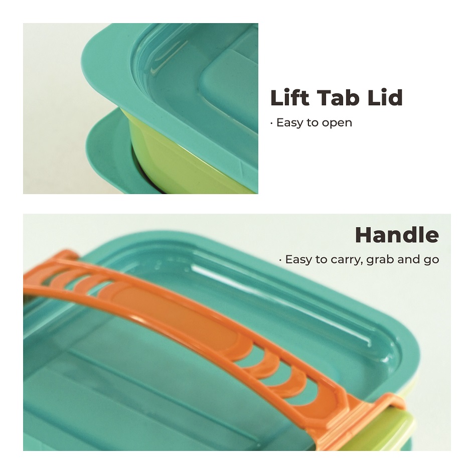 ECO LIVING 2/3 Tier Square Bento Lunch Box Food Carrier, Bekas Makanan, BPA Free, ECO-1013/2, ECO-1013/3 - Image 4