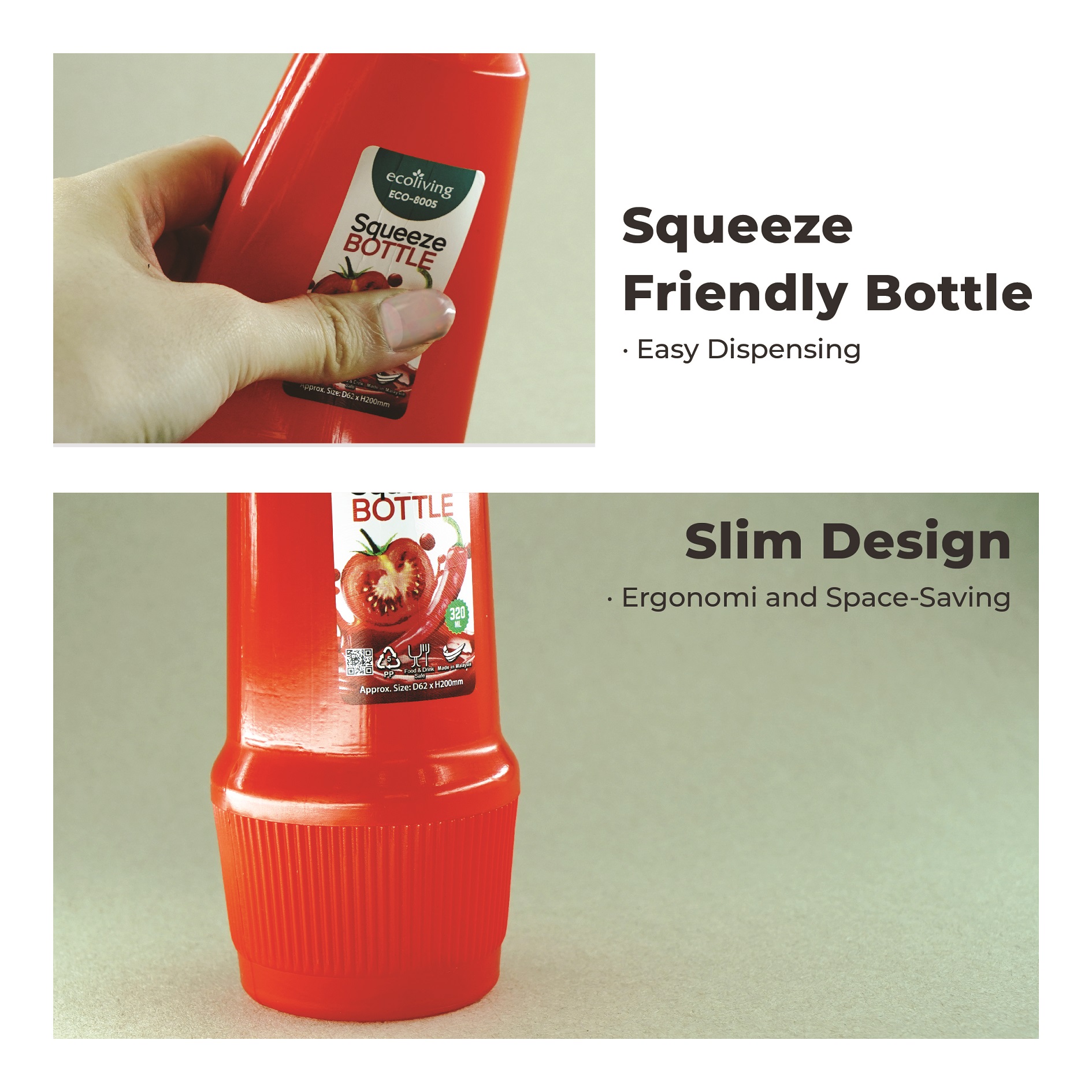 ECO LIVING 320ml Ketchup Tomato Sauce & Spice Bottle, Squeezer, Botol Sos & Rempah, ECO-8005 - Image 4