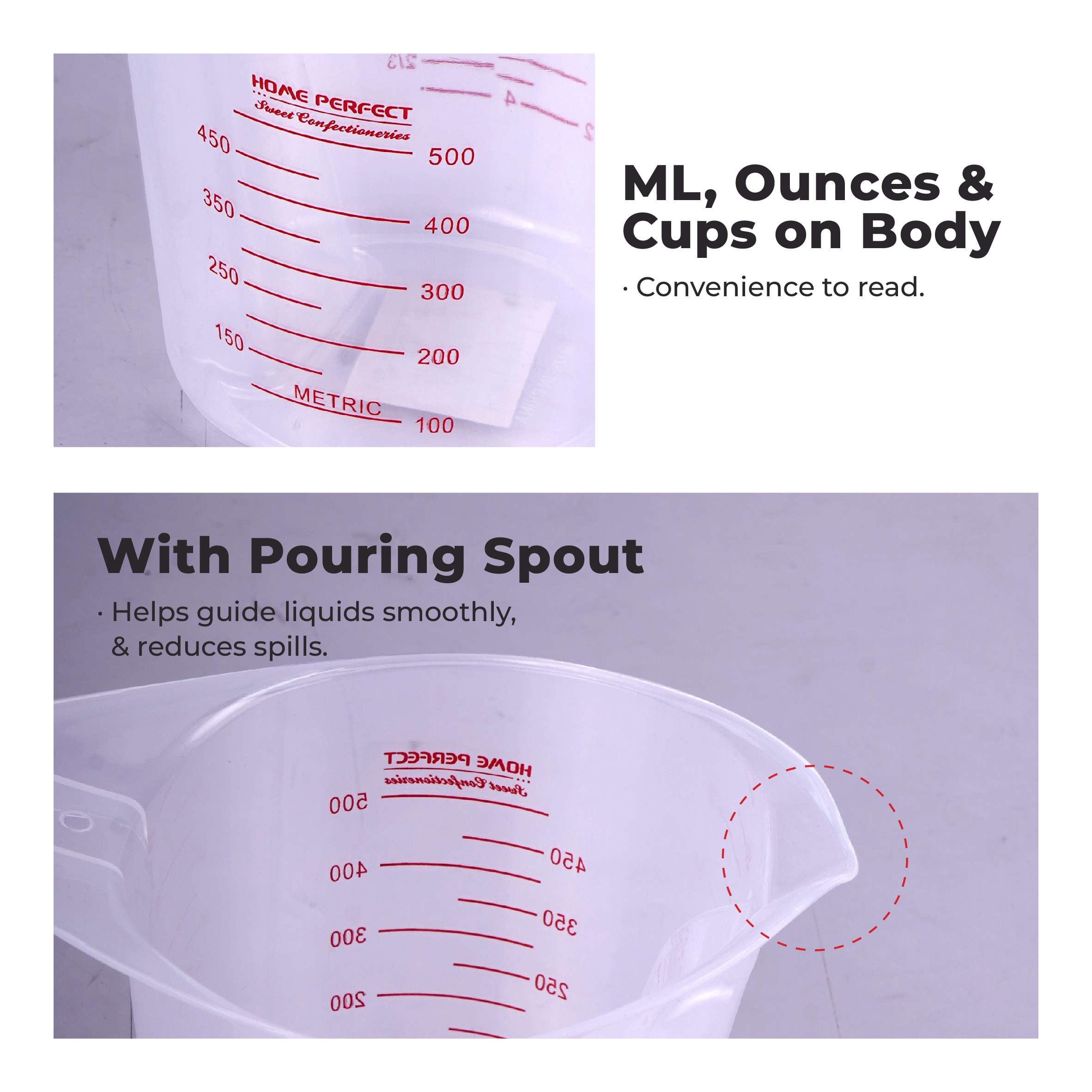 HOME PERFECT 250/500/1000ml Transparent Beaker Measuring Cup Jug W/Handle & Scale,Cawan Penyukat,2384,2385,2386 - Image 4