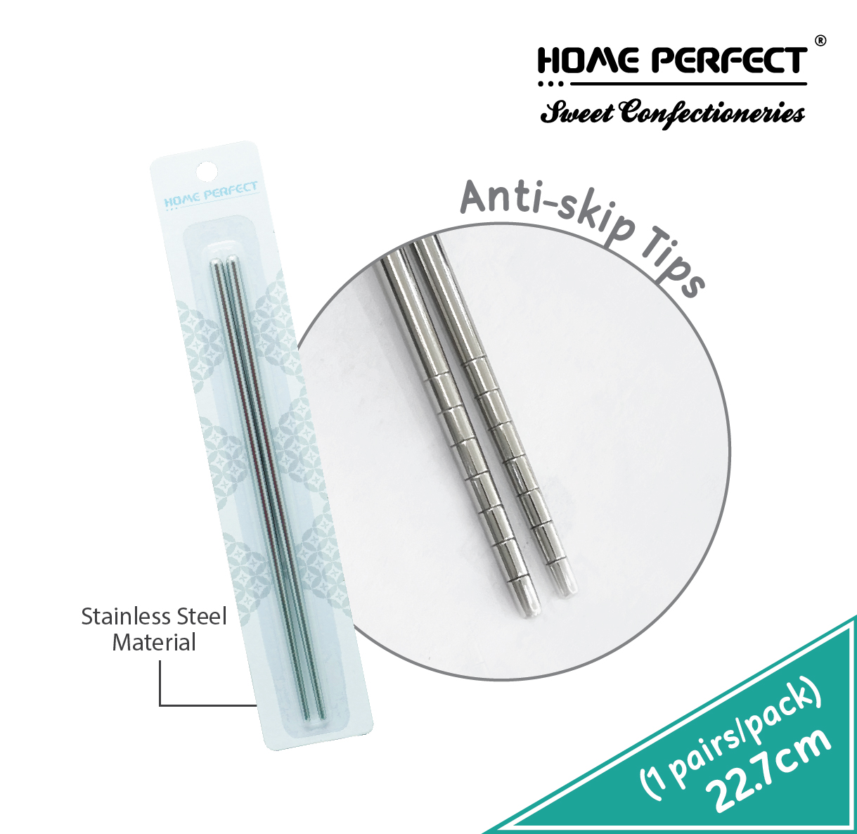 HOME PERFECT Stainless Steel Chopsticks (1/5pairs/pack), Reusable Non-Slip, S-1021, S-1022, S-1023