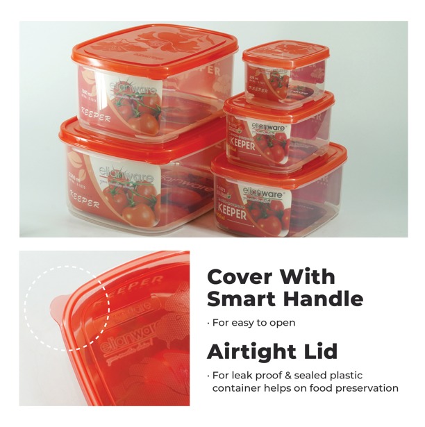 ELIANWARE SUPERDEAL 5 In 1 225ml-2.35Ltr Rect. Airtight Food Keeper,Stackable Bekas Makanan, E-1071/2/3/4/5(C) - Image 5