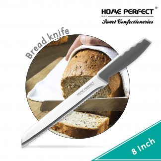 HOME PERFECT 8 Inch Razor Sharp Cutting Edge Coarse Bread Serrated Knife W/Handle,S/S 304 Blade,Pisau Roti,P-506
