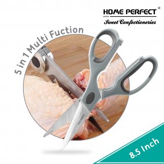 HOME PERFECT 8.5 Inch 5 In 1 Multi Function Scissors,Stainless Steel Blade Crab Shells Cutter,Jar Opener,Gunting,P-603