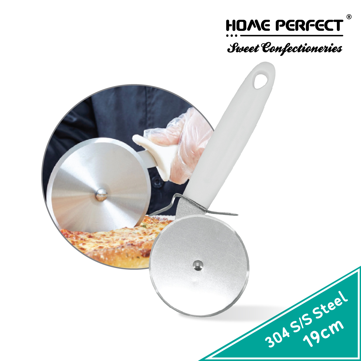 HOME PERFECT Stainless Steel Pizza Cutter Roller Wheel Server With Anti-Slip Grip Handle, Pemotong Pizza, WY-2019H7