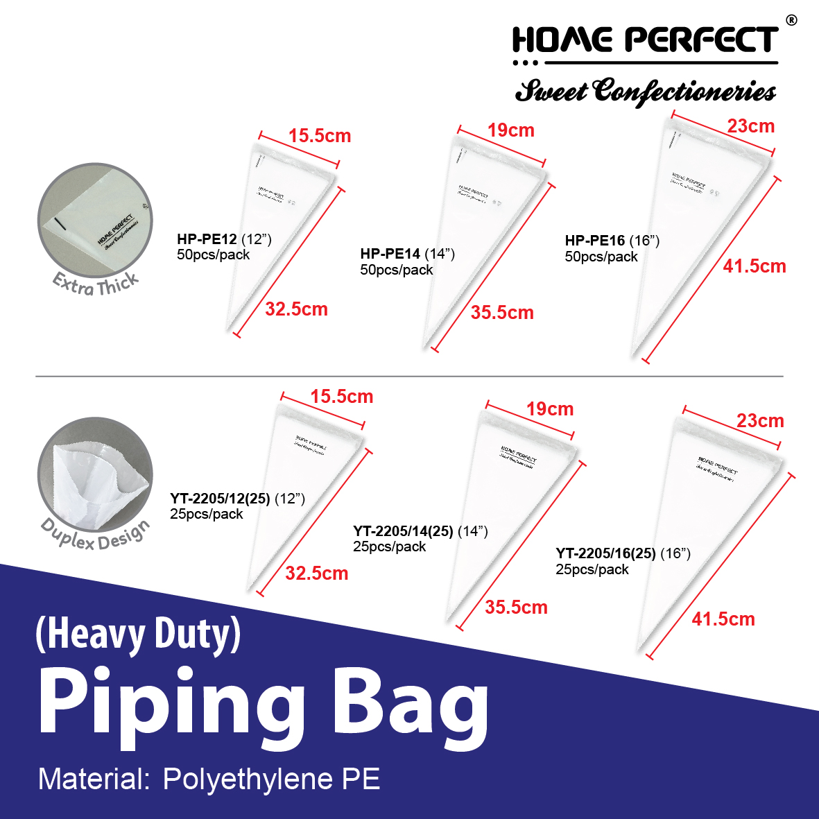 HOME PERFECT 50Pcs/Pack 12,14,16 Inch Non-Slip Piping Cream Bag,Beg Ising Krim Kek, HP-PE12, HP-PE14, HP-PE16 - Image 2